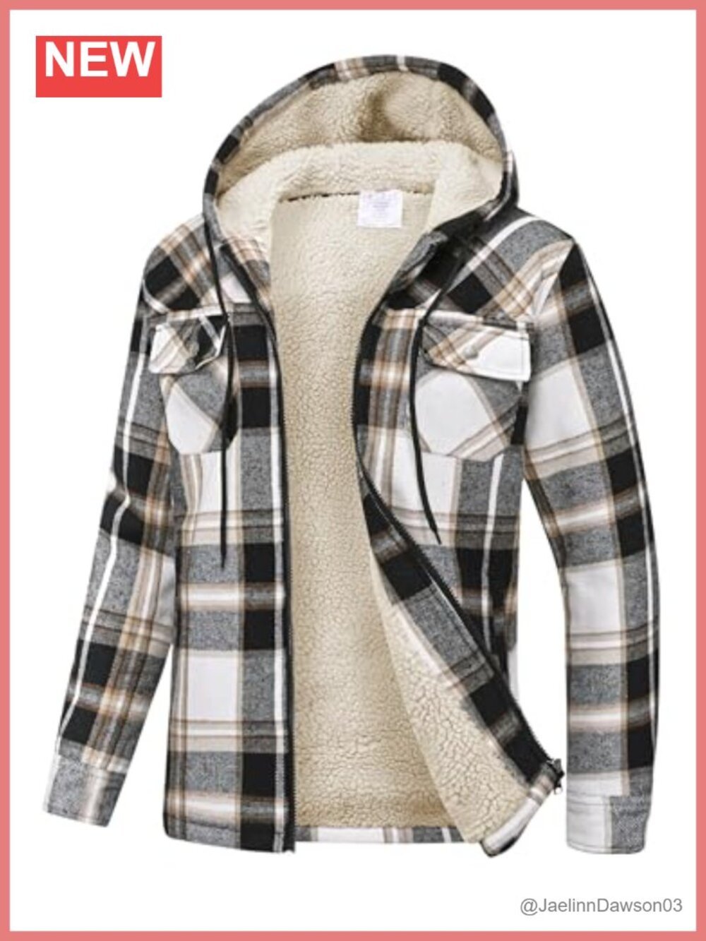 Fleece Lined Flannel Plaid Zip Up Hoodie Jacket with Pockets